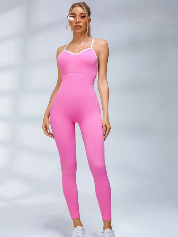 ZASUWA Female Contrast Color Cross Back Ribbed Jumpsuit