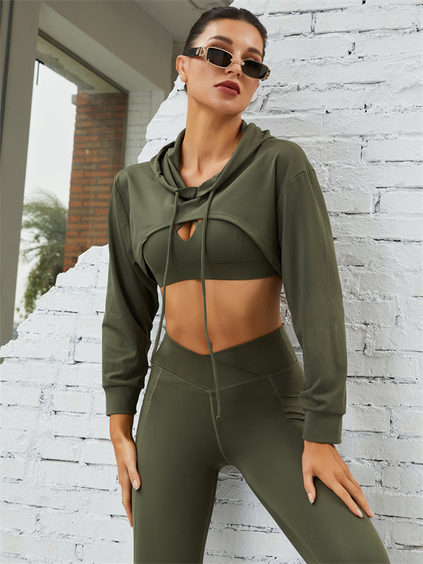 ZASUWA Female Pocket Hollow Out V-shape Waist Hoodied Sportswear