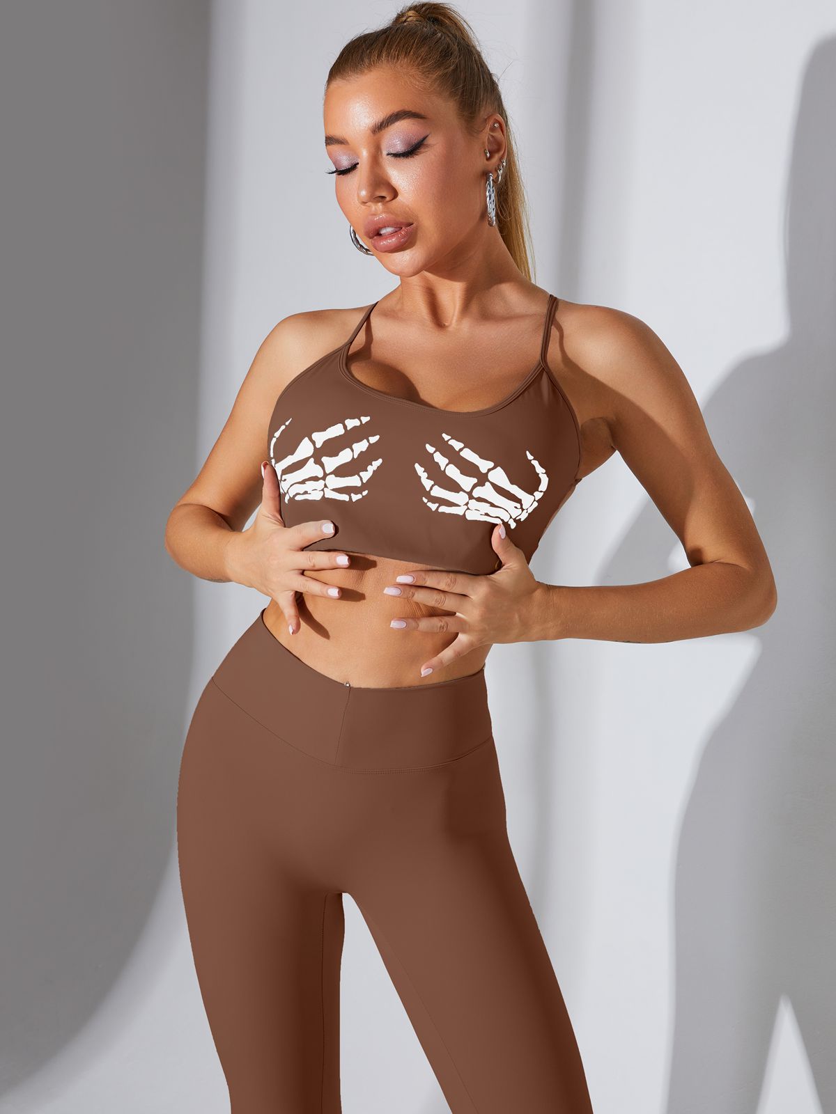 ZASUWA Female "Hand Bones" Print Cross Back Scrunch Bum Tracksuit