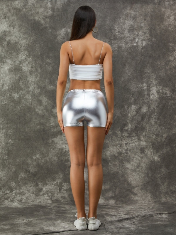 ZASUWA Female Sexy Metallic Laser Gold&Sliver Spandex Gym Booty Shorts