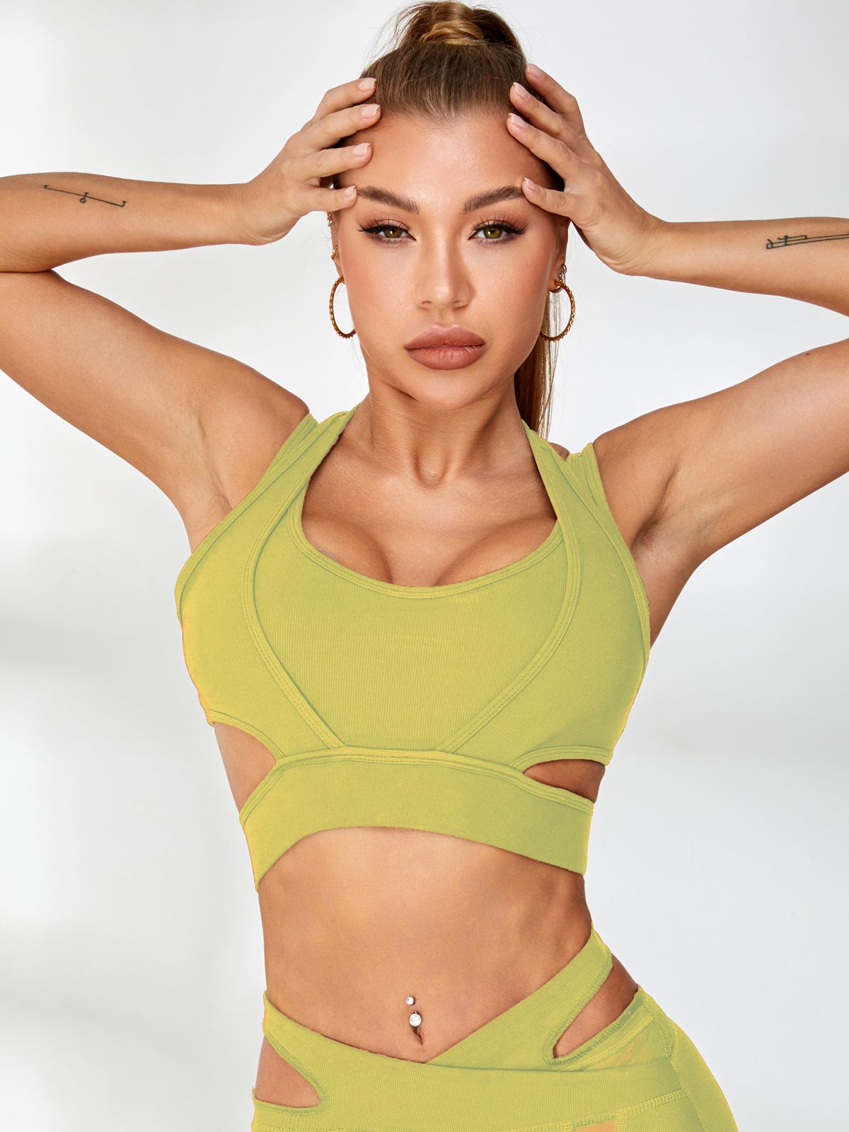 ZASUWA Female Ribbed Cutout Mesh Spandex Gym Booty Shorts