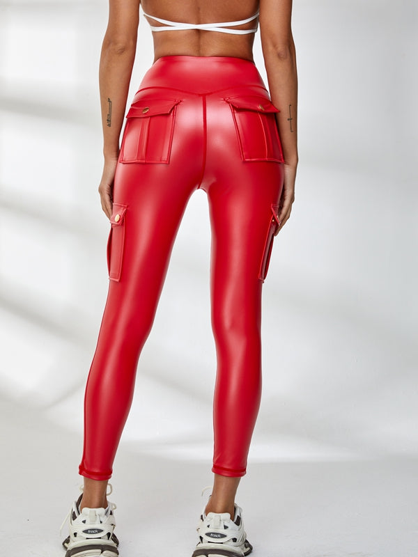 ZASUWA Female Faux Leather Pocket Scrunch Bum Cargo Leggings