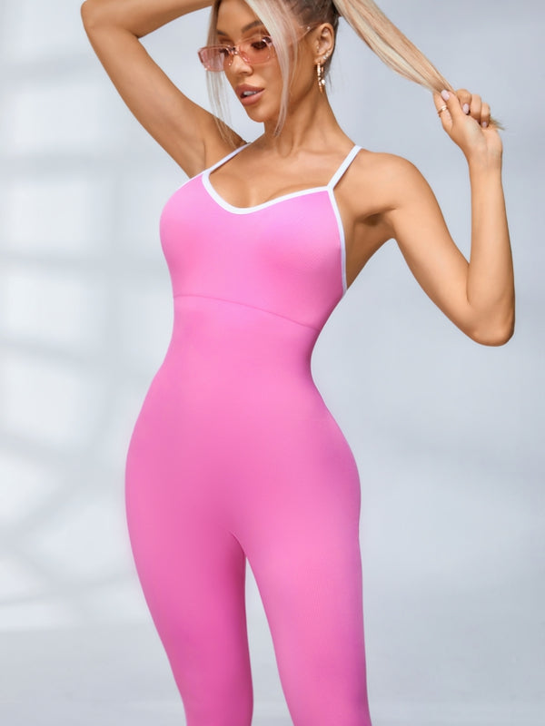 ZASUWA Female Contrast Color Cross Back Ribbed Jumpsuit
