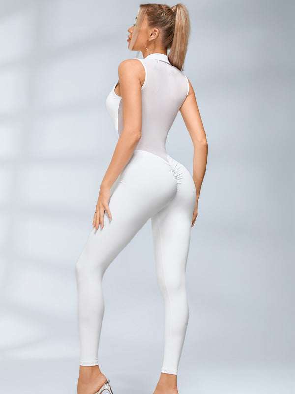 ❤ZASUWA Female Sexy Sheer Mesh Back Deep V Back Scrunch Bum Zipper Jumpsuit