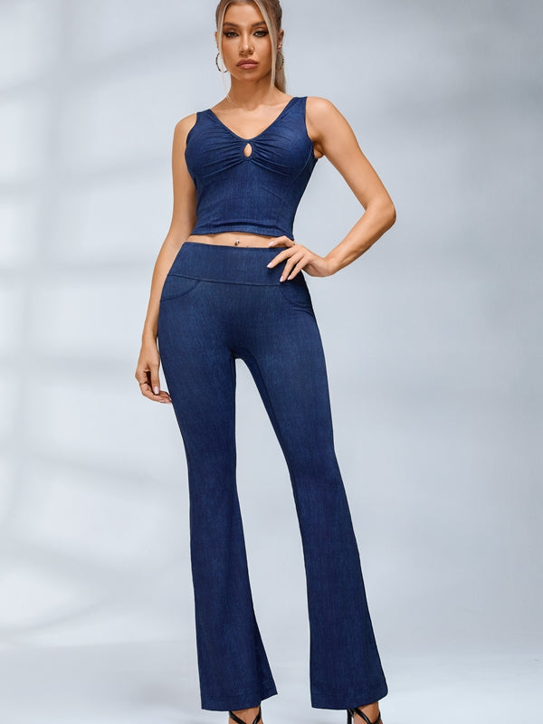 ZASUWA Female Hollow Out Faux Denim Quick Dry Tank