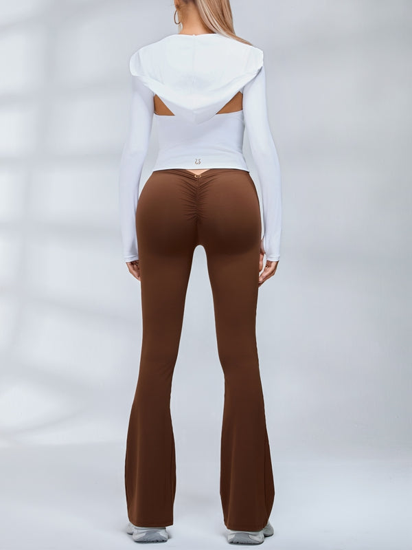 ZASUWA Female Solid Color Hollow Out Hooded Elastic Tight Long Sleeves