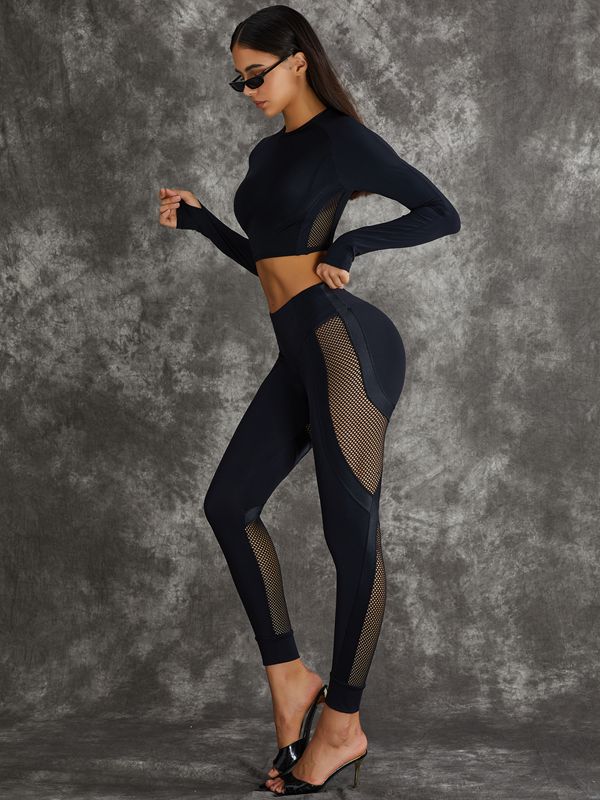 ❤ZASUWA Female PU Net Thumbholes High-rise Hip-lift Sportswear