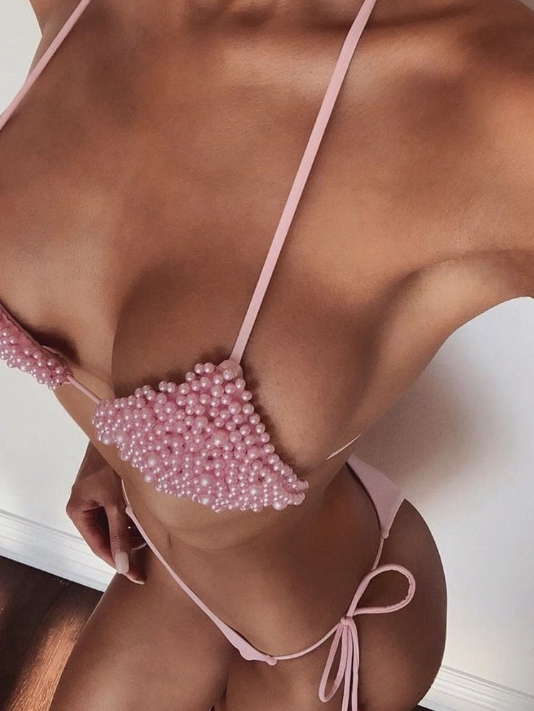 ZASUWA Female Pearl Grape Drawstring Bikini Set