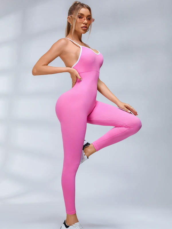 ZASUWA Female Contrast Color Cross Back Ribbed Jumpsuit