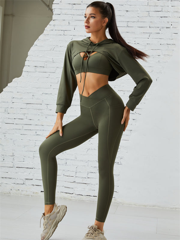 ZASUWA Female Pocket Hollow Out V-shape Waist Hoodied Sportswear