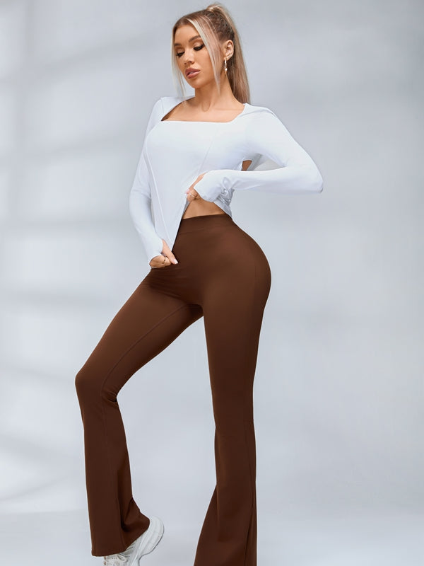 ZASUWA Female Solid Color Hollow Out Hooded Elastic Tight Long Sleeves