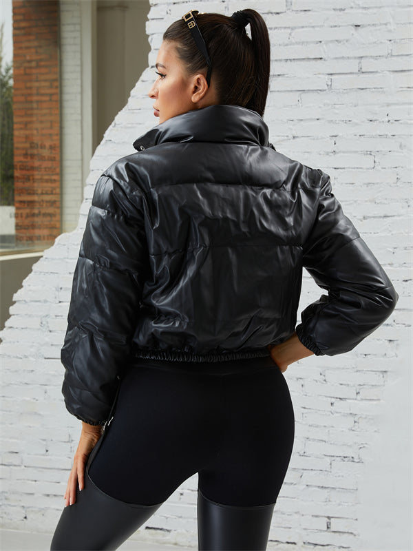 ZASUWA Female PU Faux Leather Pocket Zipper Jackets Coats